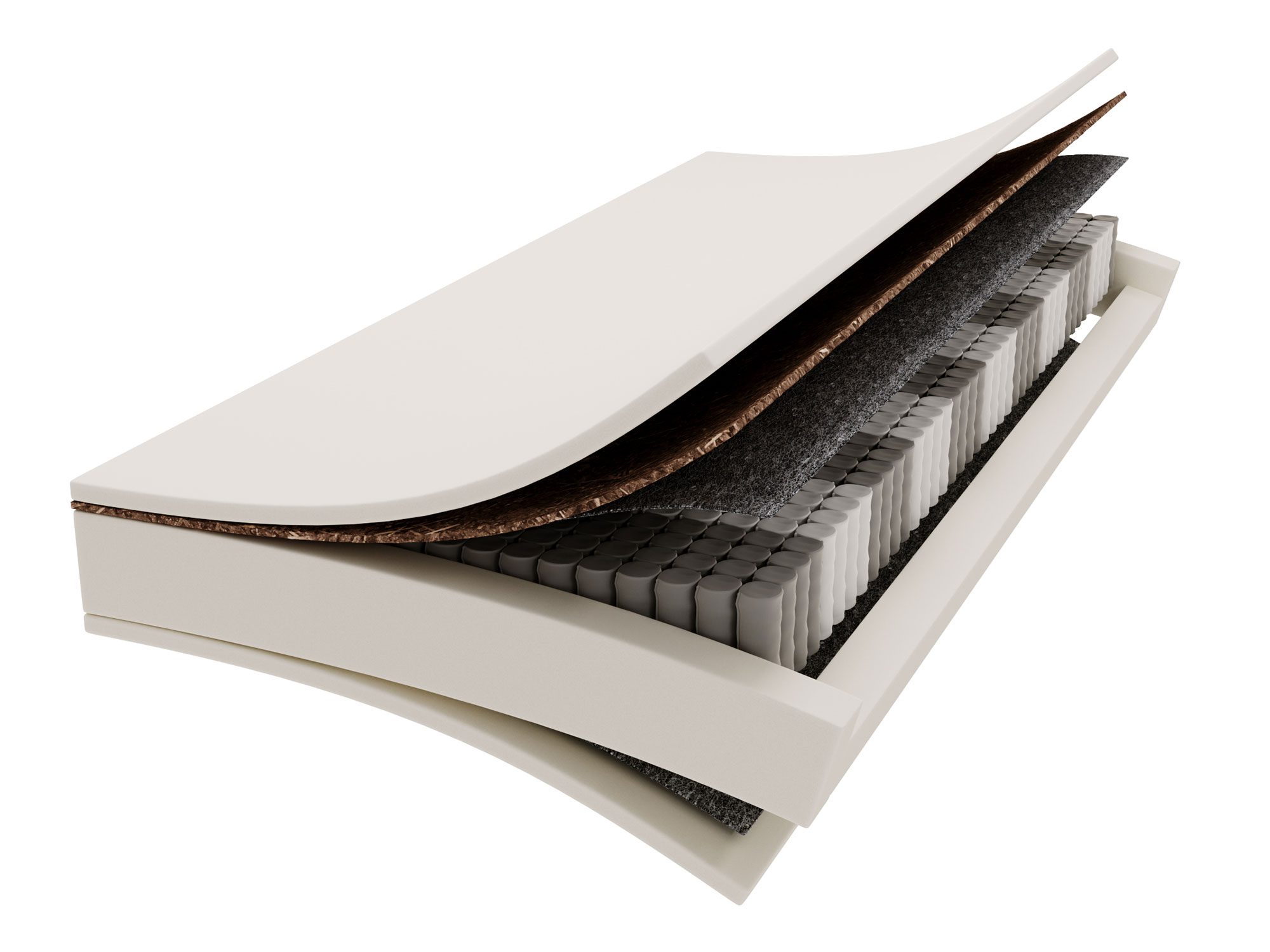 Przekrój materaca z pianką i sprężynami kieszeniowymi