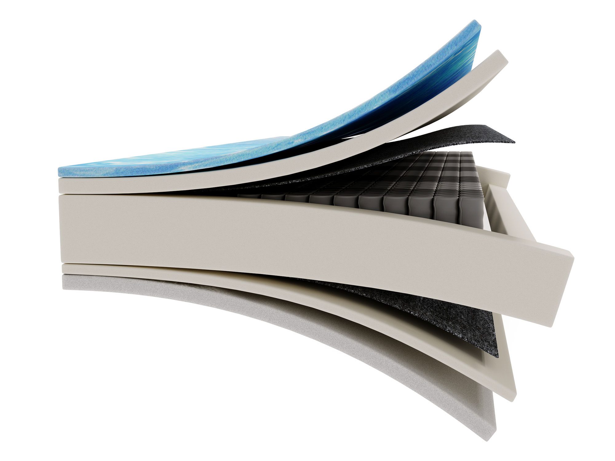 Przekrój nowoczesnego materaca z warstwami pianki i lateksu