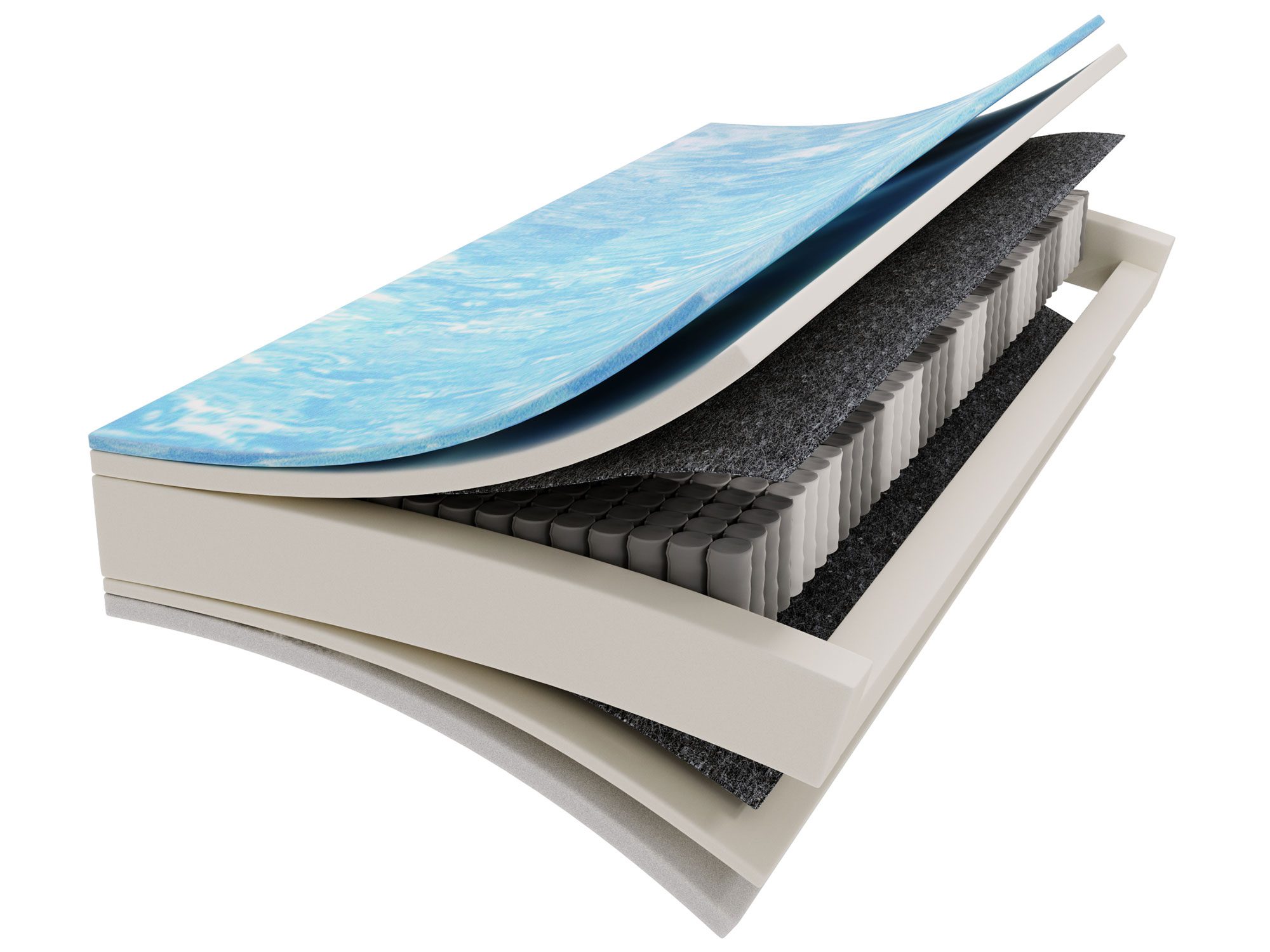 Przekrój materaca z warstwą pianki i sprężyn kieszeniowych