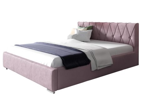 Różowe łóżko glamour z miękkim zagłówkiem i narzutą