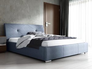 Miniatura 1 - Světle modré čalouněná postel v moderním stylu s przeszyciami a polštářem