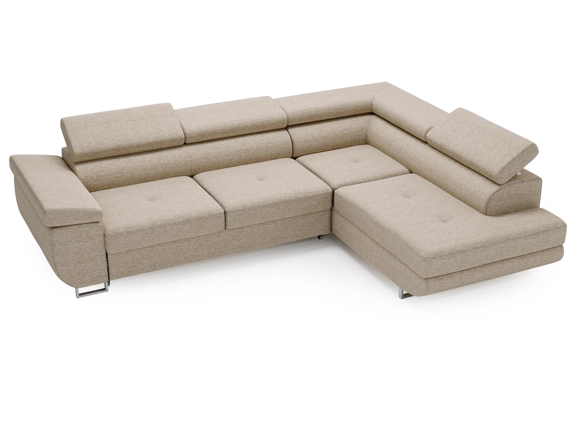 Beżowa sofa narożna z poduszkami i nowoczesnym układem