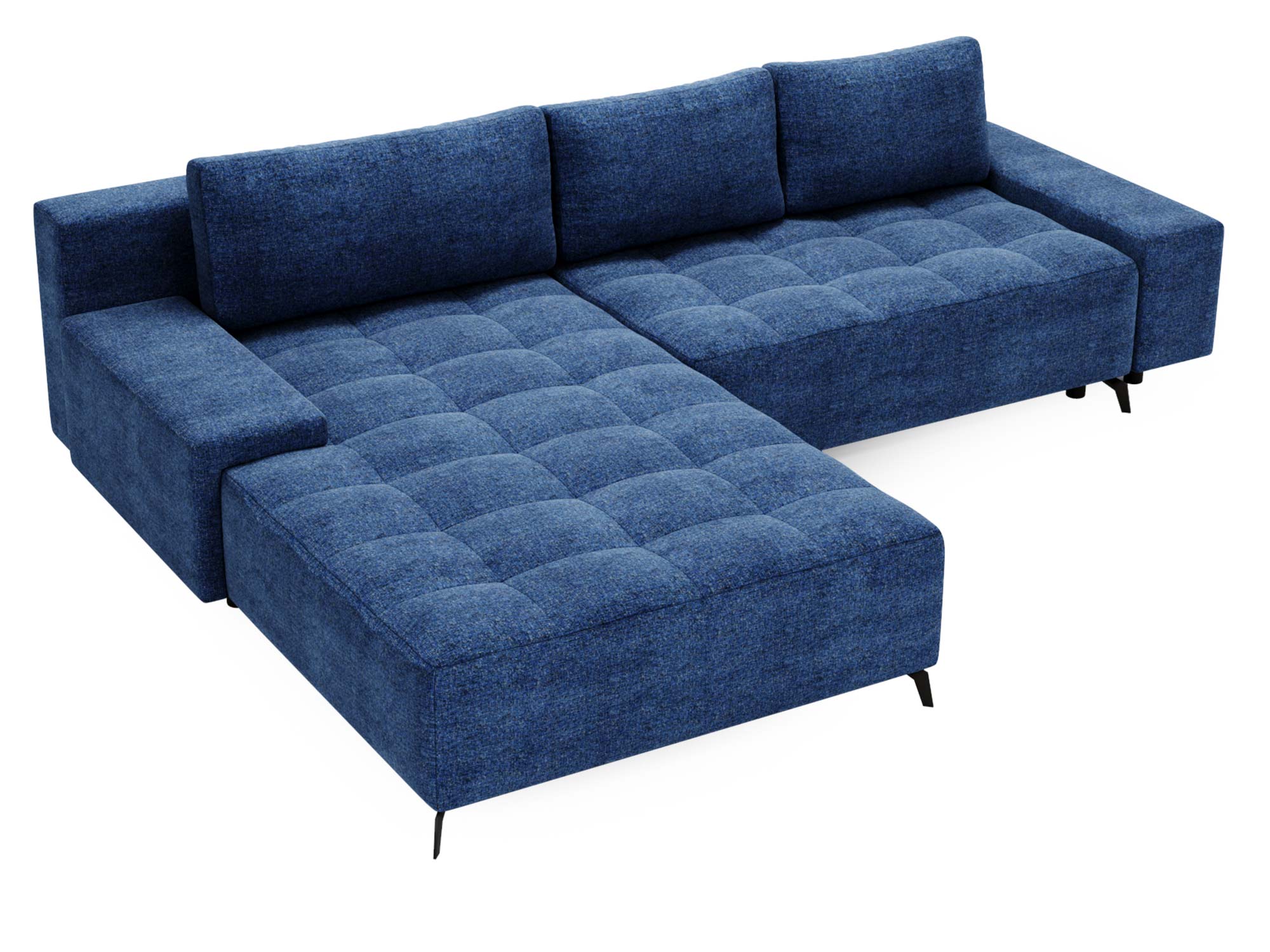 Narożnik granatowy z pikowanym siedziskiem i czarnymi nóżkami Narożnik granatowy z pikowanym siedziskiem i czarnymi nóżkami