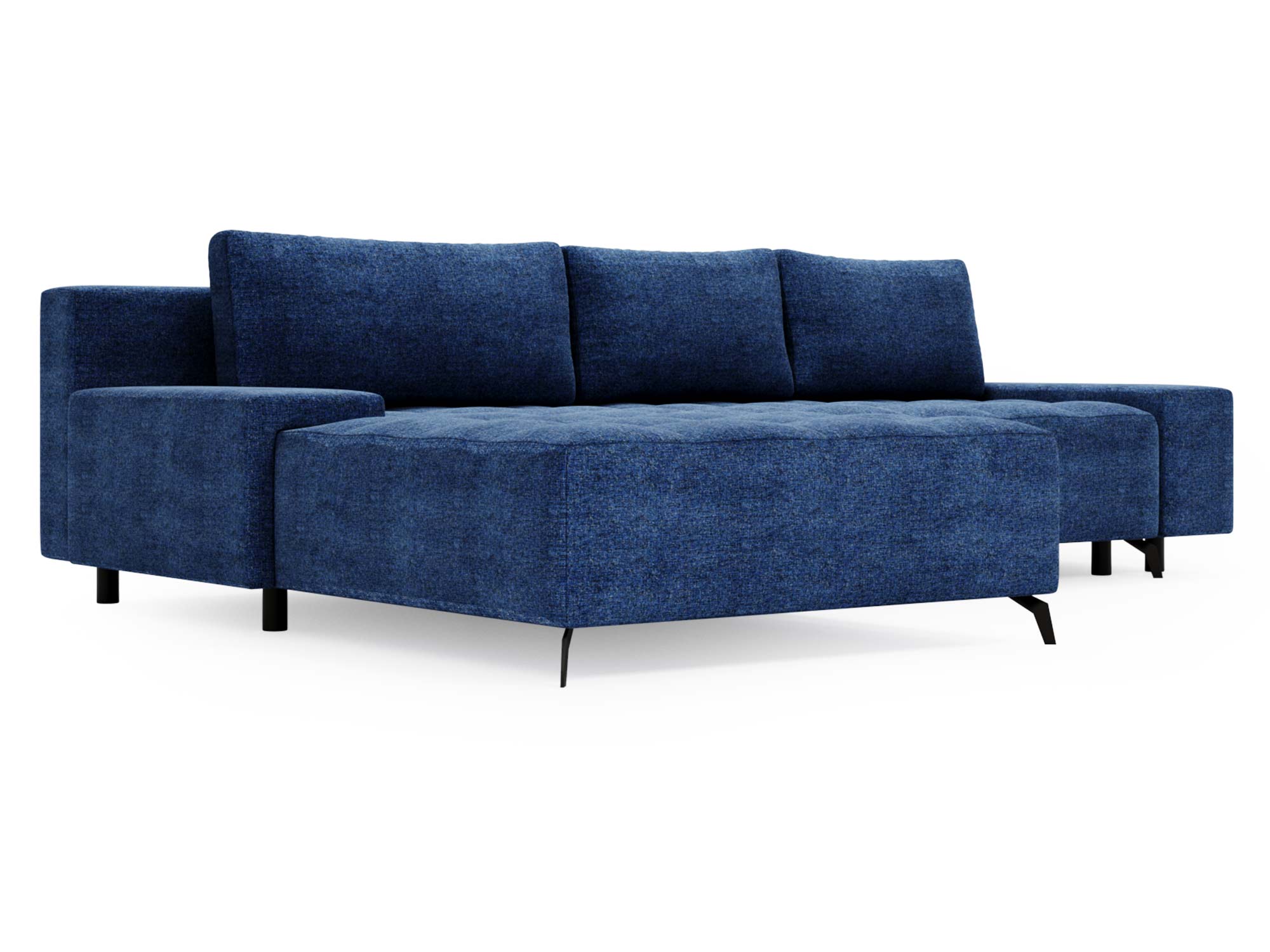 Narożnik granatowy z gładką tapicerką i prostą formą Narożnik granatowy z gładką tapicerką i prostą formą