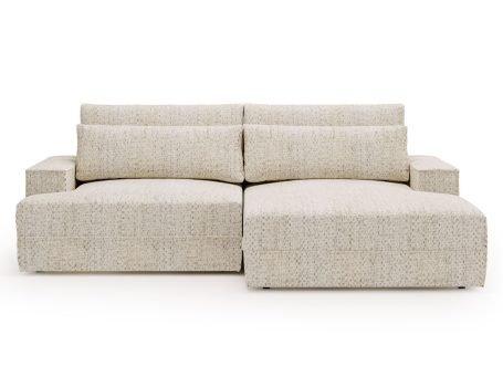 Beżowa sofa modułowa z tapicerką boucle i dużym siedziskiem