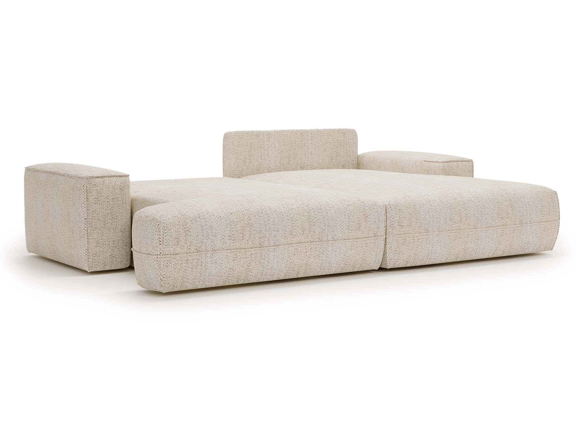 Modułowa sofa kremowa z szerokim siedziskiem i miękkimi poduchami