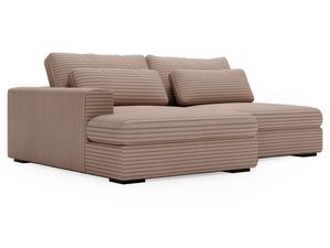 Miniaturka 8 - Beżowa sofa narożna z wyraźnym splotem i miękkimi poducham