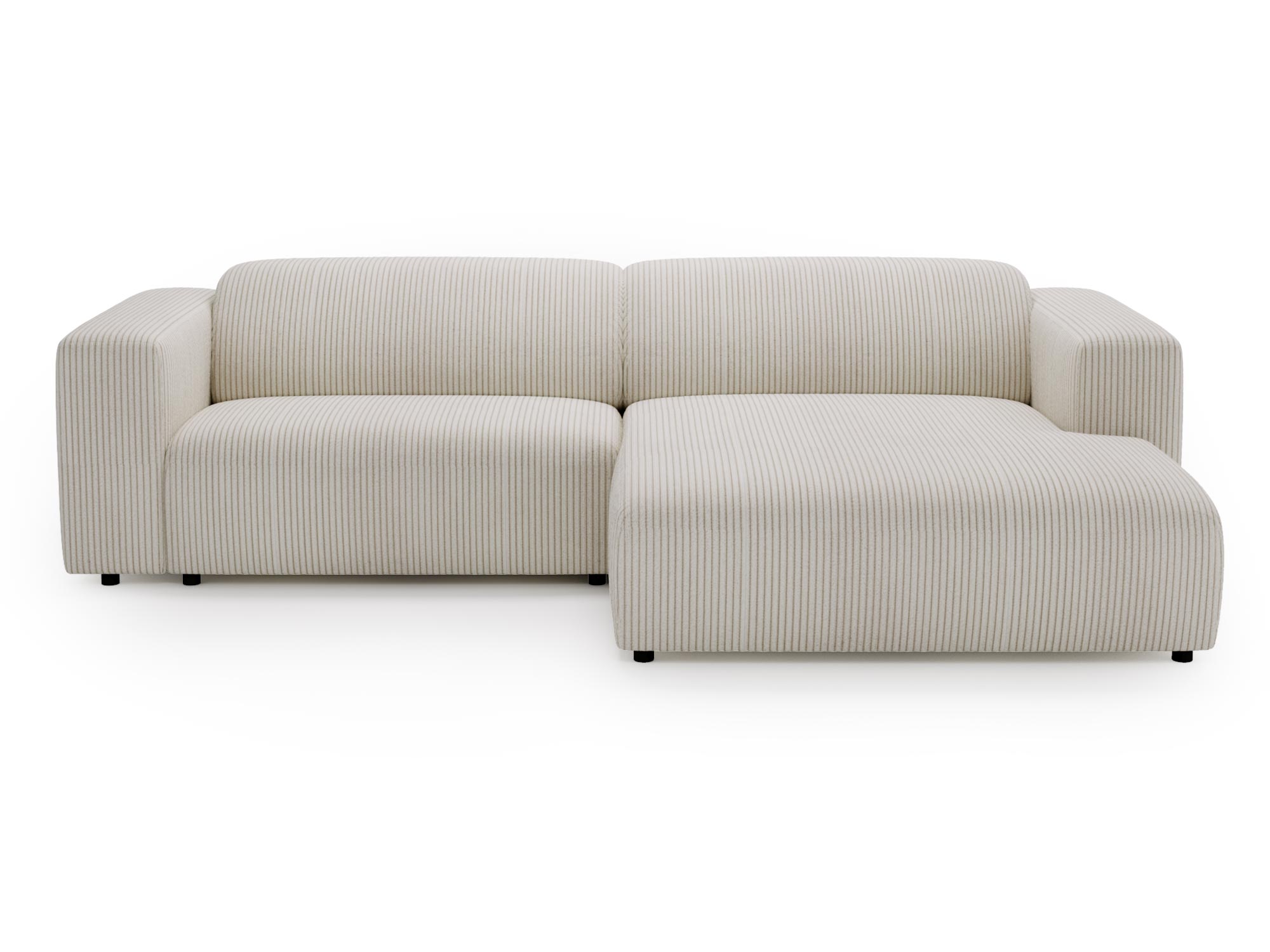 Beżowy narożnik z poduchami i delikatnym żłobieniem materiału Beżowy narożnik z poduchami i delikatnym żłobieniem materiału