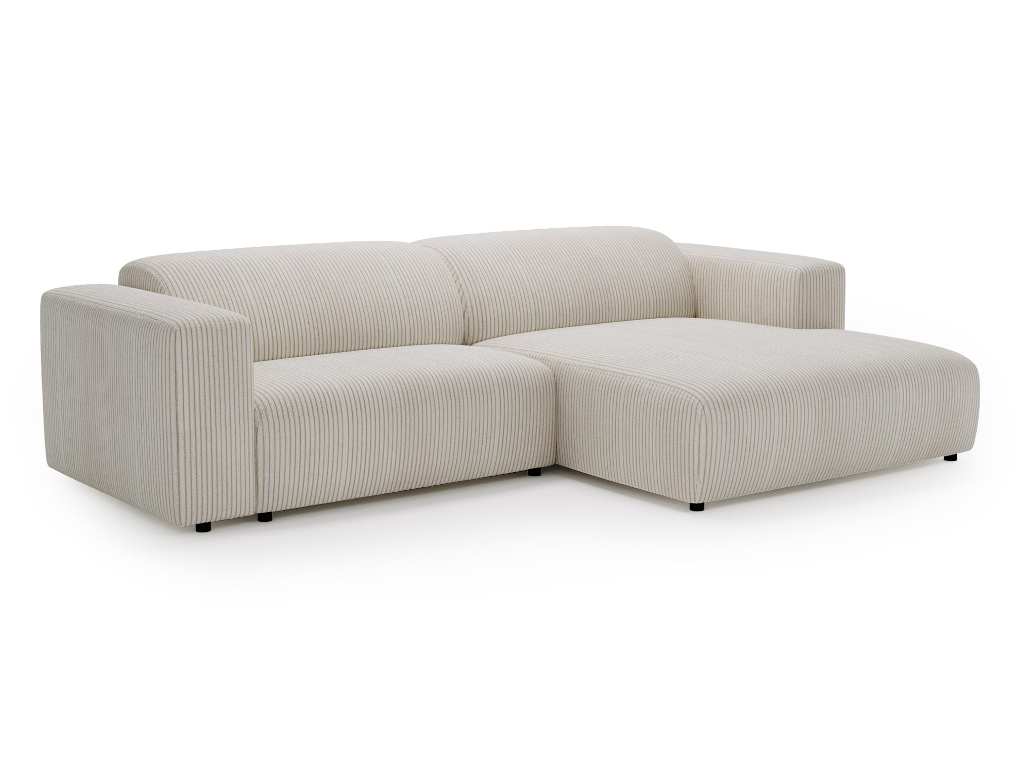 Beżowy narożnik sztruksowy z szezlongiem po prawej stronie Beżowy narożnik sztruksowy z szezlongiem po prawej stronie