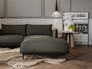 Miniaturka 9 - Pufa w kolorze khaki do nowoczesnego salonu na drewnianej podłodze