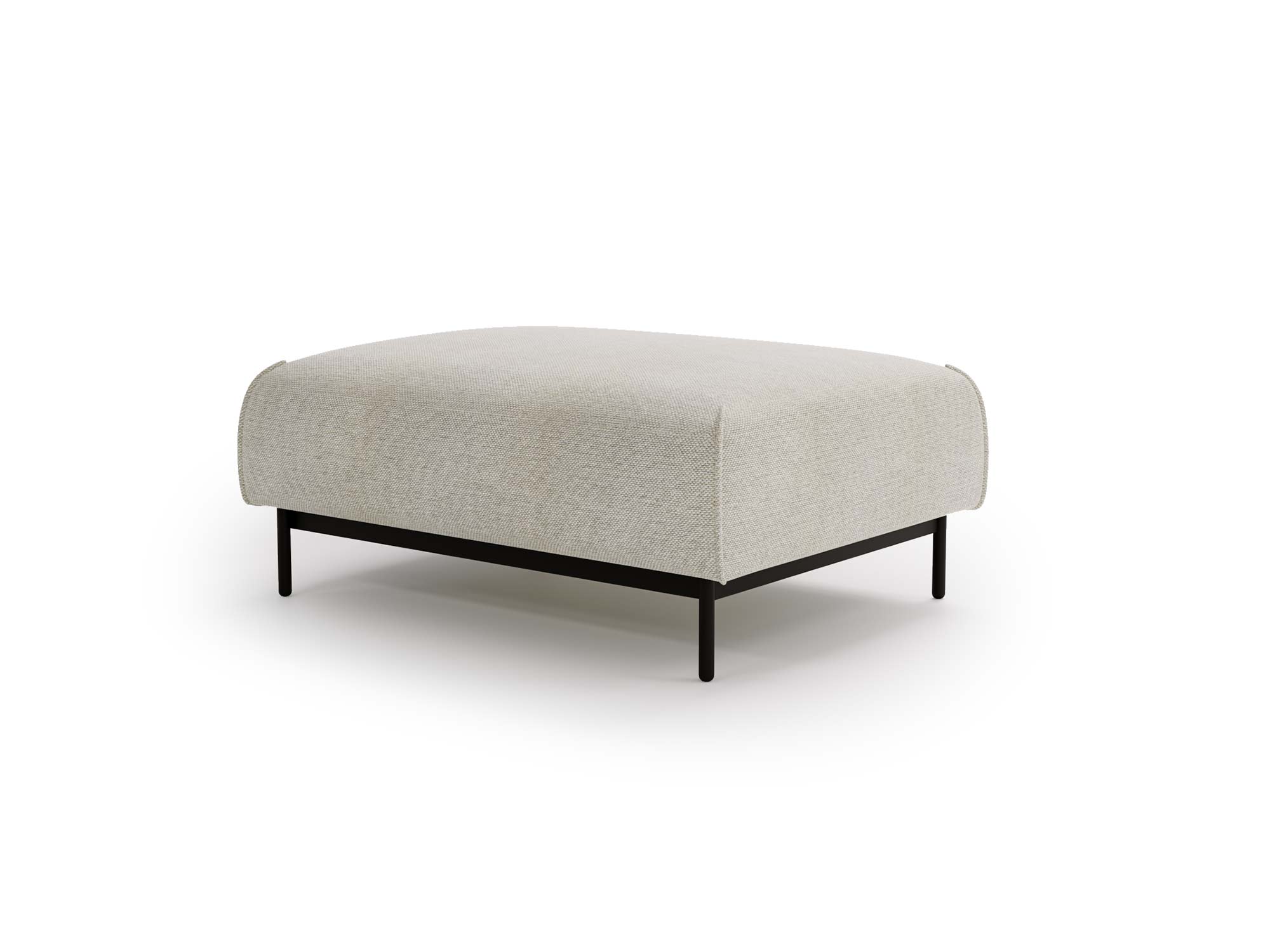 Szara pufa tapicerowana na cienkich czarnych nogach do salonu Szara pufa tapicerowana na cienkich czarnych nogach do salonu