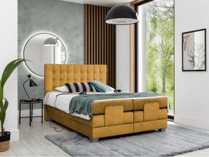 Miniatura 8 - Kontinentální postel v hořčicové barvě s jednoduchým čelem – moderní postel do ložnice, které wprowadza energii do interiéru.