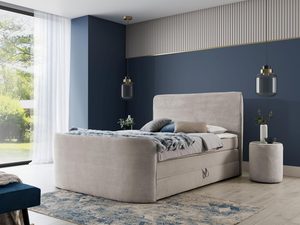Miniaturka 8 - Beżowe łóżko z minimalistycznym zagłówkiem