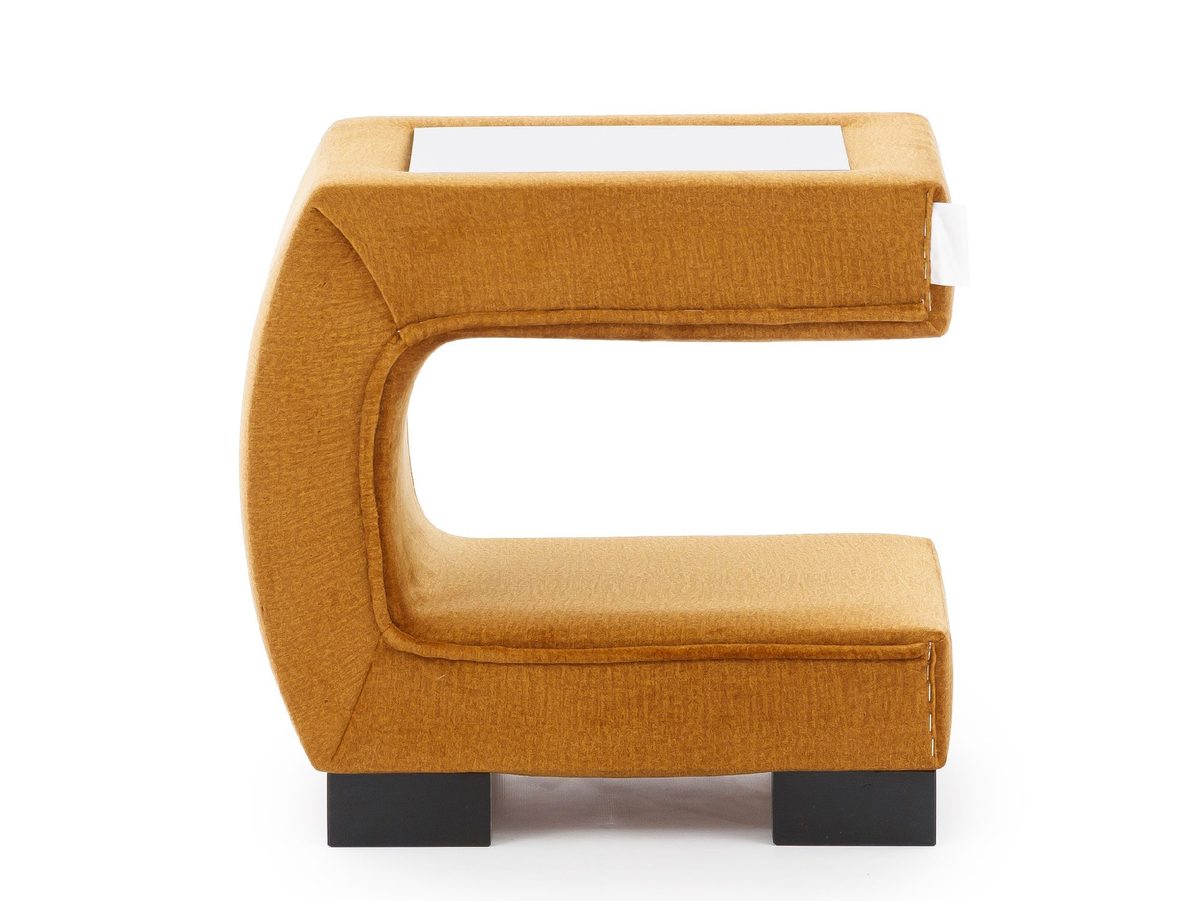 C-förmiger Nachttisch orange mit Glasplatte MODULO
