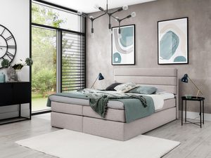 Miniaturka 4 - Łóżko tapicerowane w kolorze bezowym z eleganckim wykończeniem