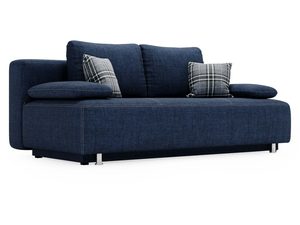Miniaturka 12 - Granatowa sofa z tekstylną tapicerką i ozdobnymi poduszkami