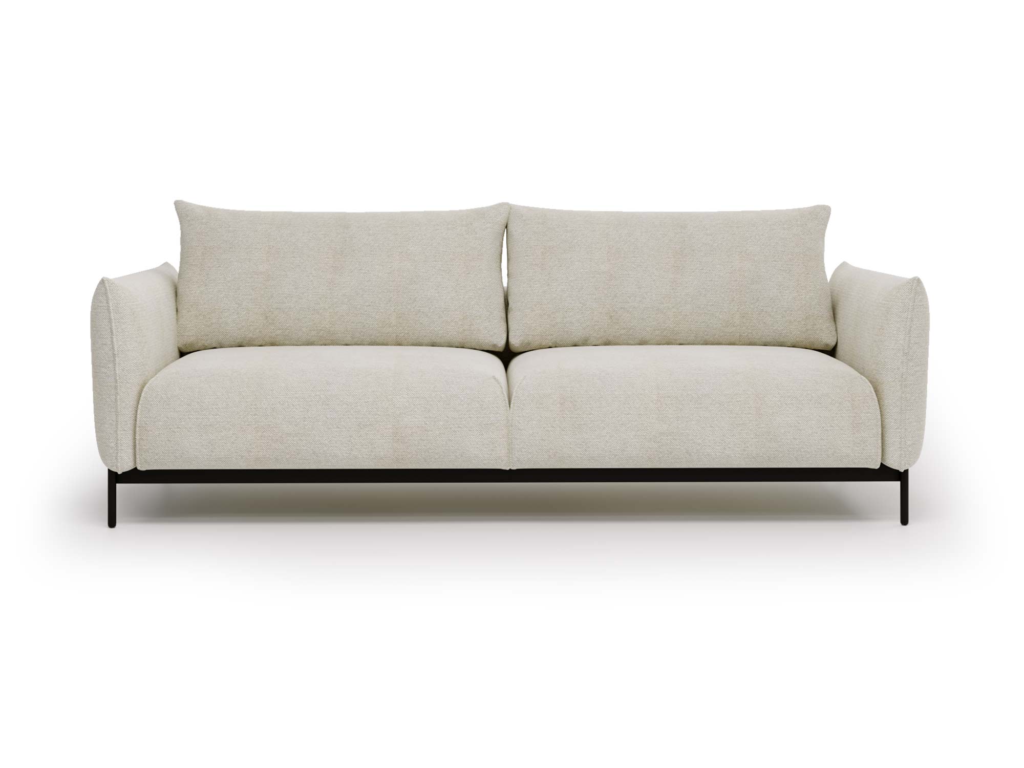 Beżowa sofa skandynawska z minimalistycznym designem i tapicerowanym siedziskiem
