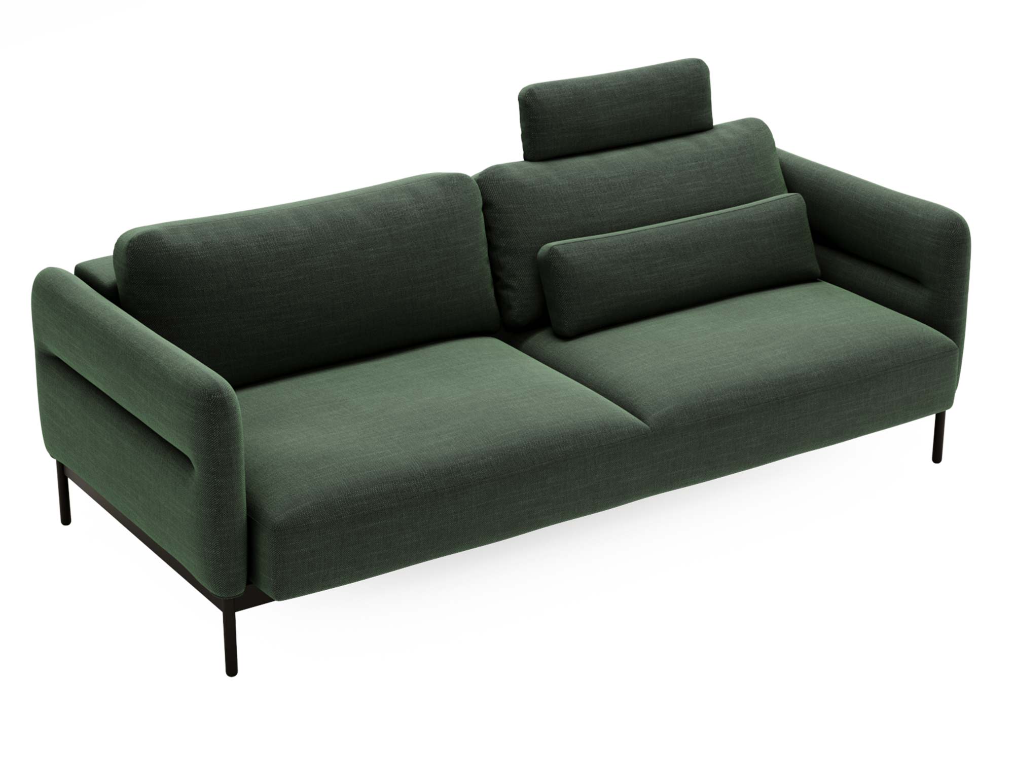 Sofa zielona z regulowanym zagłówkiem i wygodnymi poduchami