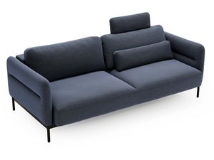 Miniaturka 10 - Sofa granatowa tapicerowana z zagłówkiem i prostą formą