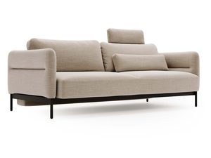 Miniaturka 4 - Sofa beżowa z zagłówkiem i miękką tapicerką do nowoczesnego wnętrza