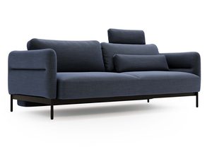 Miniaturka 6 - Sofa granatowa tapicerowana z poduchami i prostą podstawą