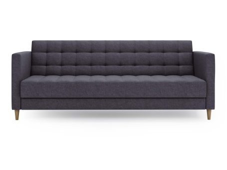 Grafitowa sofa pikowana z geometrycznym wzorem i prostą formą