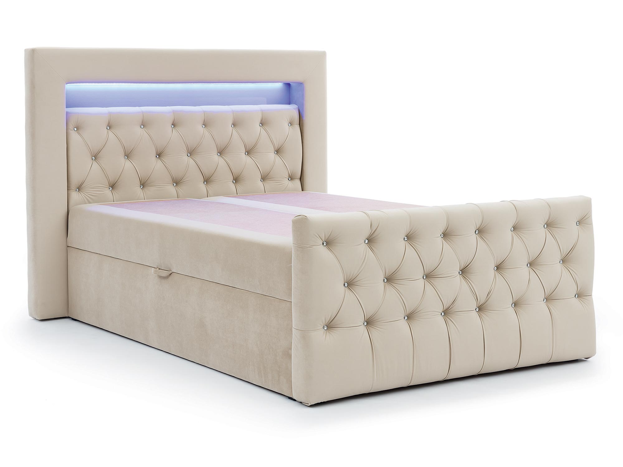 Beżowe łóżko z wysokim zagłówkiem i oświetleniem LED Beżowe łóżko z wysokim zagłówkiem i oświetleniem LED