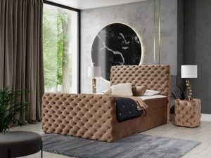 Miniatura 1 - Prošívaná čalouněná postel, hnědá, glamour styl
