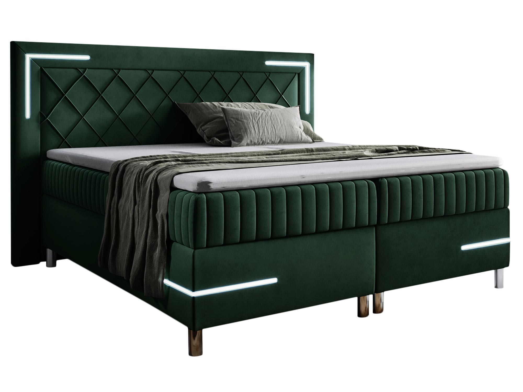 Łóżko tapicerowane w kolorze zielonym z pikowanym zagłówkiem Łóżko tapicerowane w kolorze zielonym z pikowanym zagłówkiem