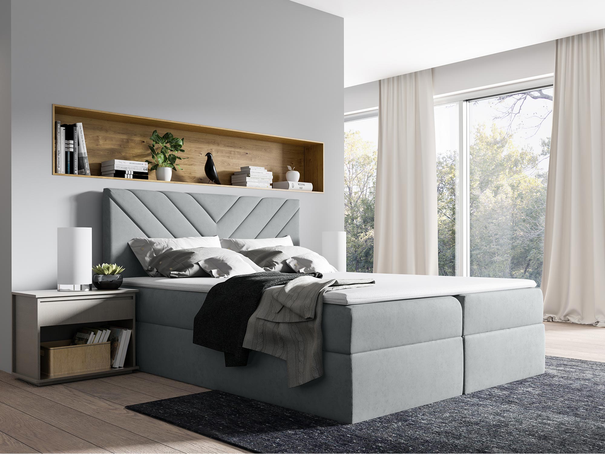 Łóżko tapicerowane, szare w stylu nowoczesnym Łóżko tapicerowane, szare w stylu nowoczesnym