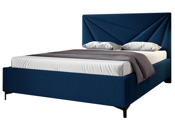 Tmavě modré postel z wyrazistym čelem ve stylu Chesterfield