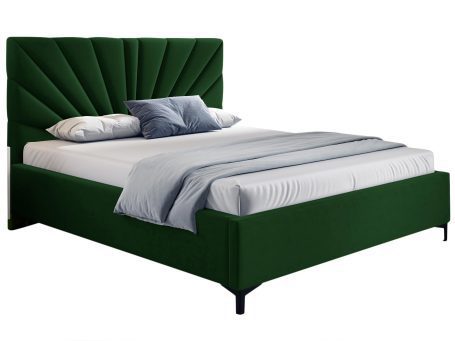 Łóżko tapicerowane w kolorze zielonym z pikowanym zagłówkiem – nowoczesne łóżko do sypialni, idealne do wyrazistych wnętrz.