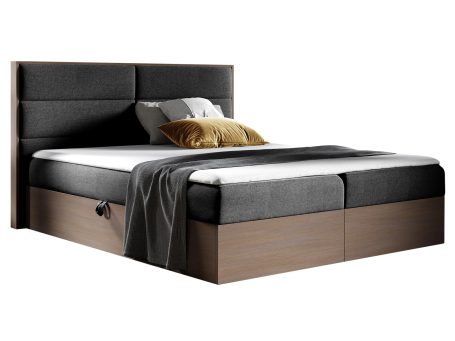 Czarne łóżko nowoczesne z kontrastowym siedziskiem i pojemnikiem