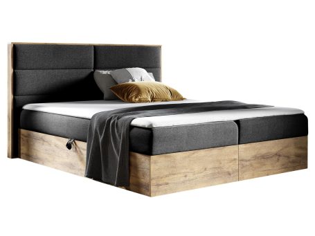 Grafitowe łóżko loftowe z szufladami i pikowanym zagłówkiem