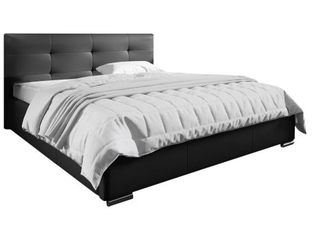 Tapicerowane łóżko czarne z prostym zagłówkiem do nowoczesnej sypialni