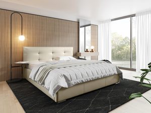 Miniaturka 4 - Beżowe łóżko dwuosobowe z tapicerowanym zagłówkiem do eleganckiej sypialni