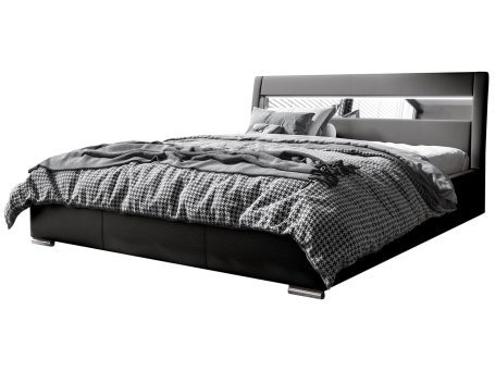 Tapicerowane łóżko dwuosobowe czarne z materacem