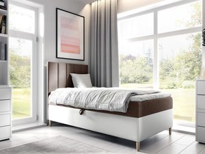 Miniaturka 5 - Brązowo-białe łóżko z niskim zagłówkiem – elegancki kontrast.