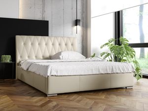 Miniatura 5 - Béžové postel s vysokým čelem a bílou přehozem v elegantním interiéru