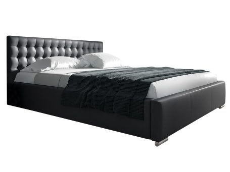 Czarne łóżko z miękkim tapicerowanym zagłówkiem do nowoczesnej sypialni