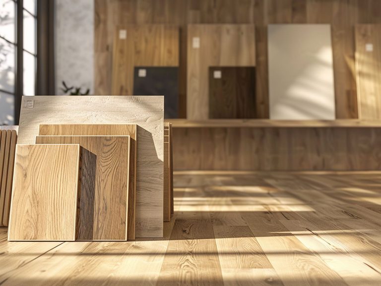 Nowoczesna kuchnia z drewnianą wyspą i jasnym oświetleniem