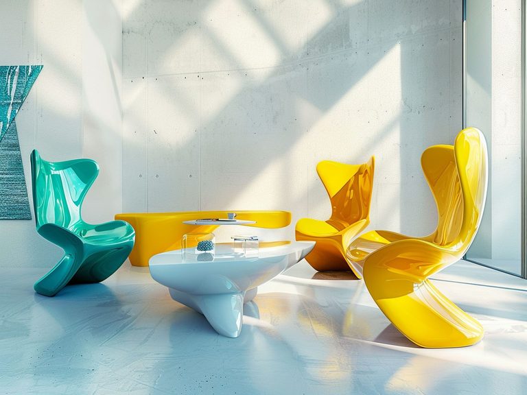 Nowoczesna strefa wypoczynku z białymi designerskimi fotelami i stolikami