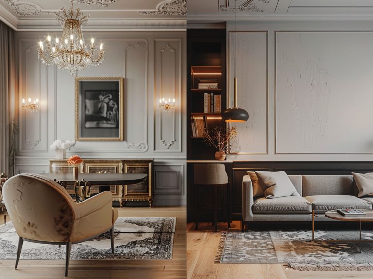 Glamour salon z klasycznymi dekoracjami, kryształowym żyrandolem i eleganckimi fotelami