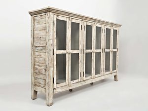 Miniaturka 5 - Komoda drewniana prowansalska bielona z przeszkleniem perspektywa