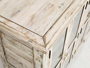 Miniaturka 3 - Kredens drewniany shabby chic z drzwiami szklanymi róg