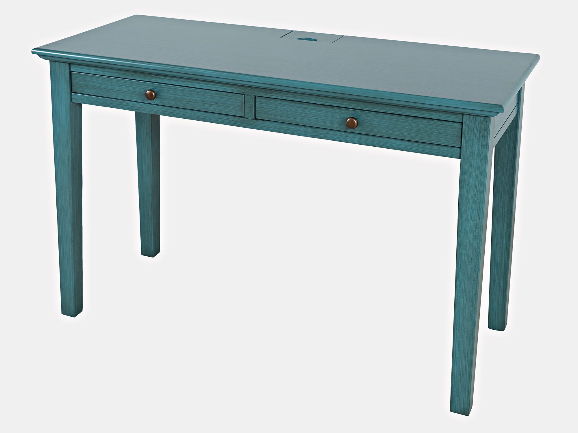 Biurko w kolorze niebieskim z gniazdem USB