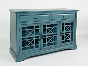 Miniatura 1 - Turkusowa dřevěná komoda s prosklenými dveřmi a zásuvkami ve stylu klasickém