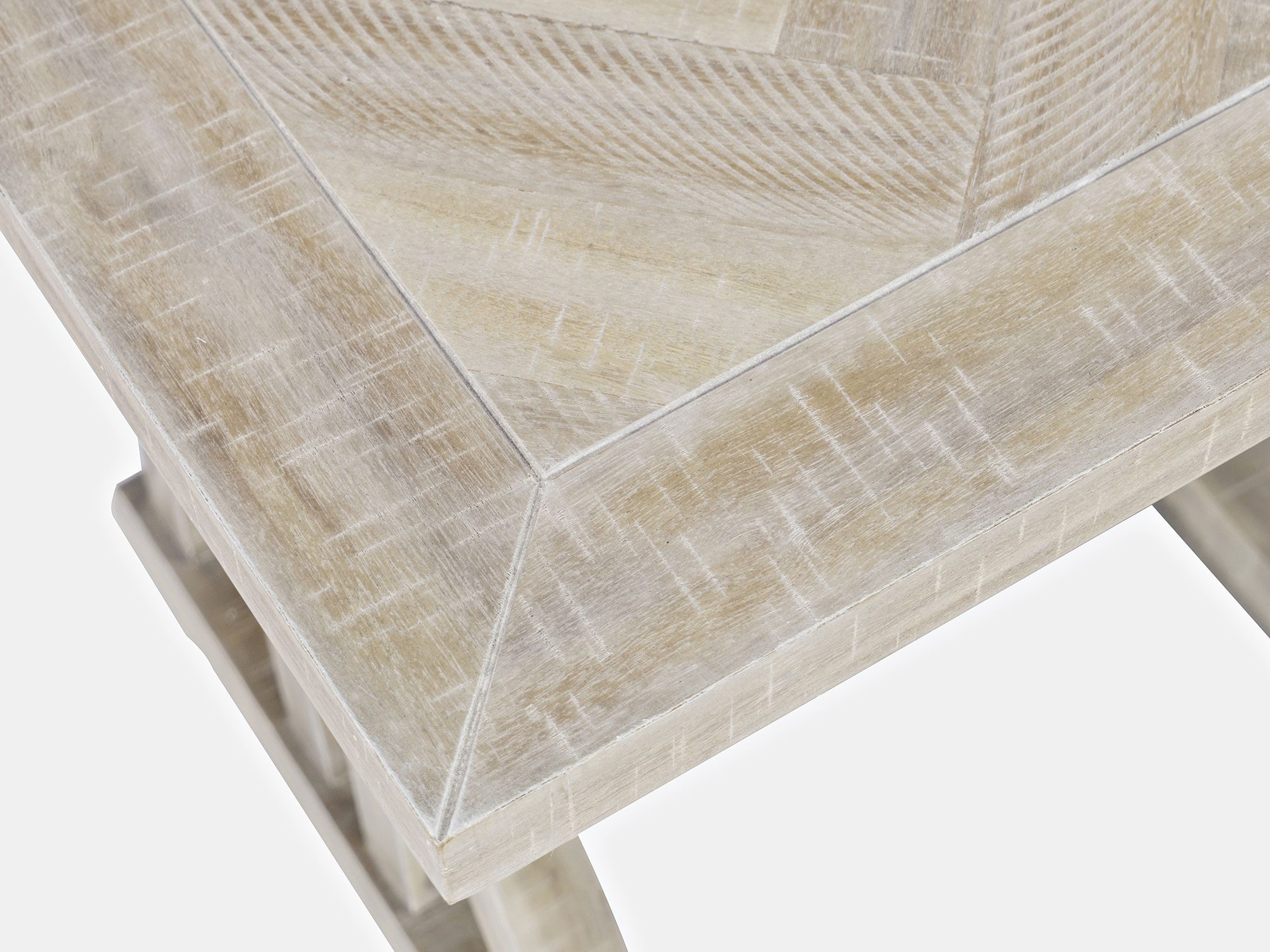 Stół konsolowy z solidnym drewnianym blatem i białą podstawą