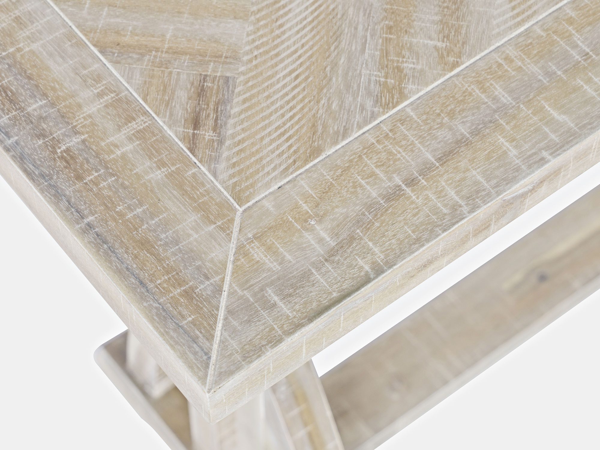 Stół konsolowy z dekoracyjnym wzorem w jodełkę na blacie