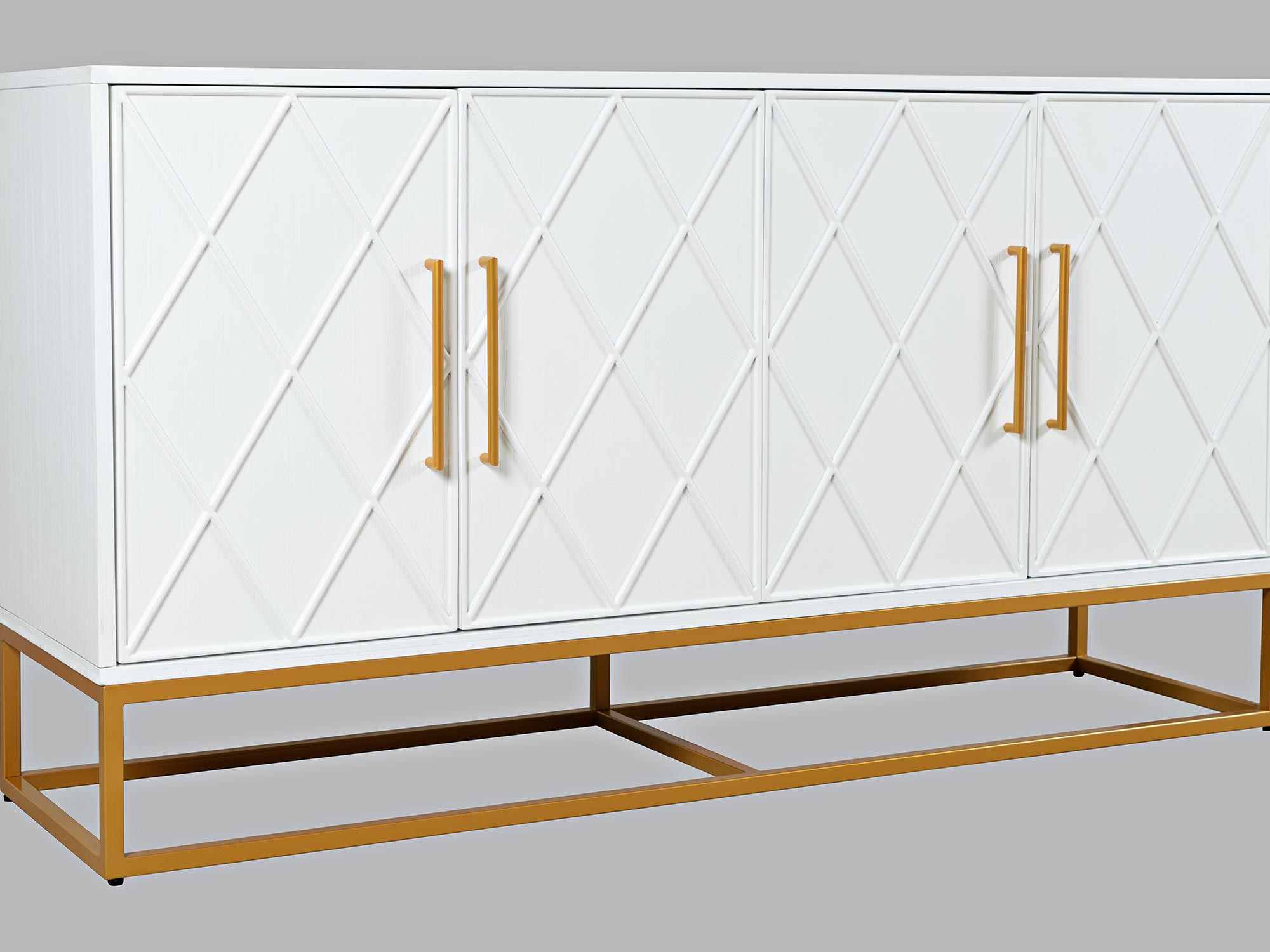 Biała komoda z geometrycznym wzorem i złotymi detalami